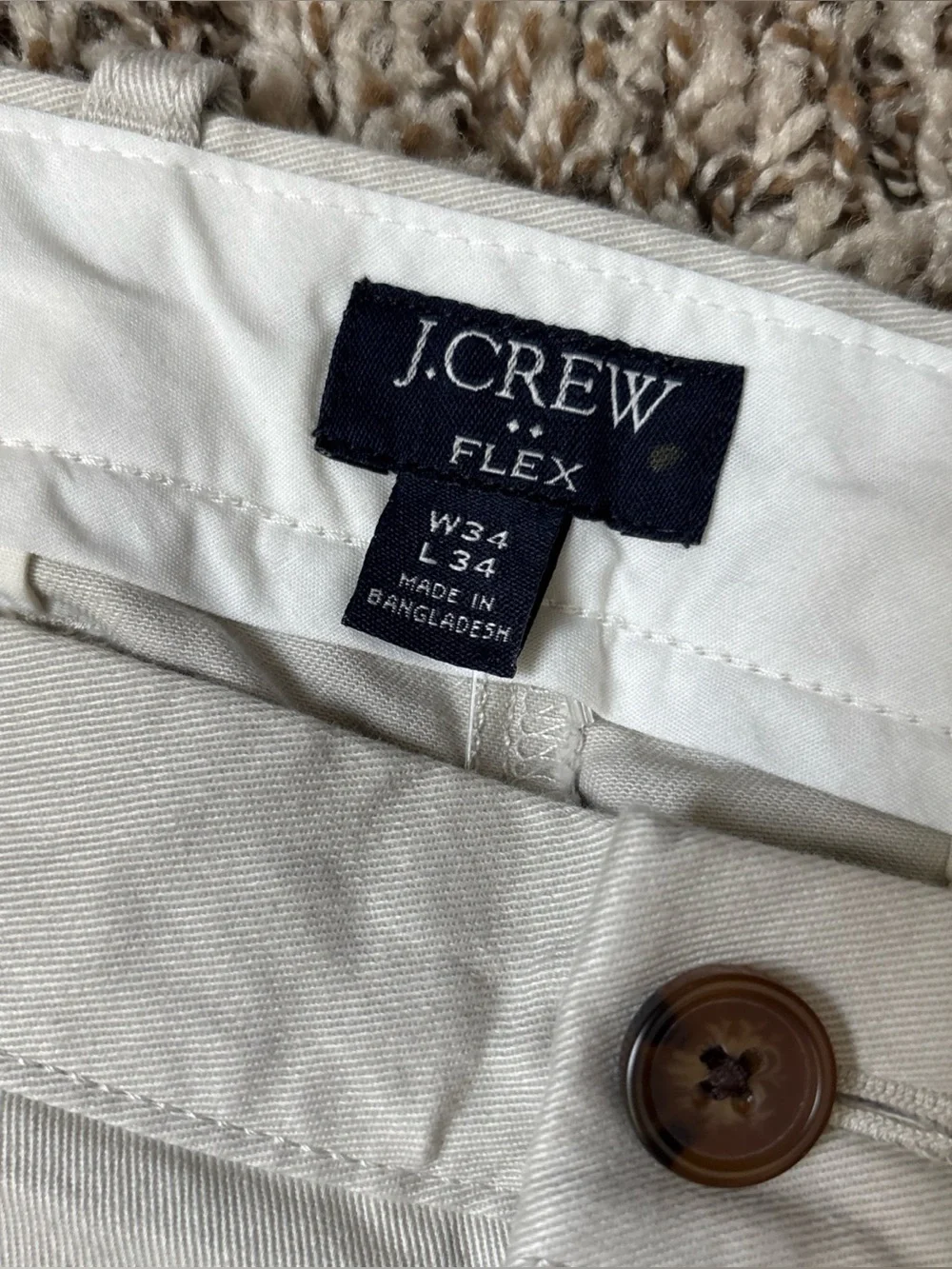J. Crew Flex Men's Slim Fit Light Gray Chino Pants, 34x34, NWT